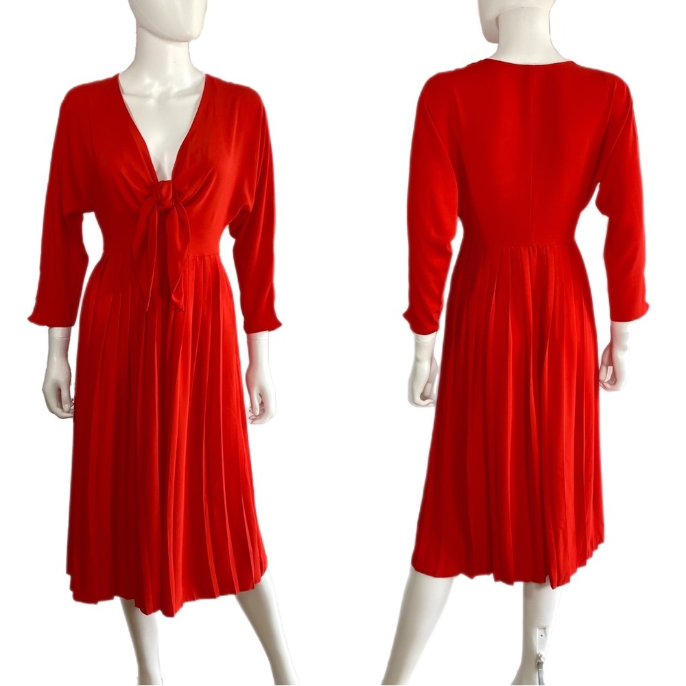 ASOS Pleated Tie Front Red-Orange Dress